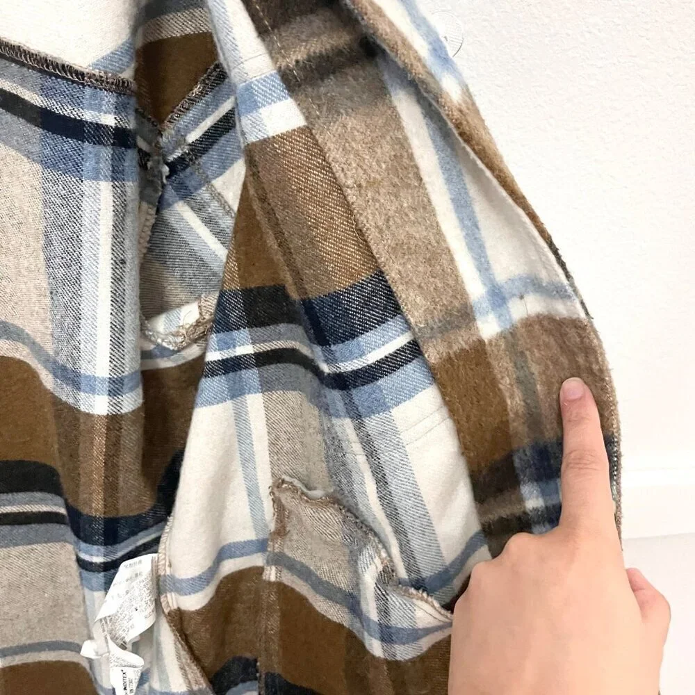 Zara Plaid Tan Blue Long Sleeve Button Front Flannel Shacket Size XS 8682/190/08